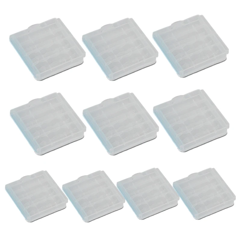 10Pcs Transparent Plastic Battery Case Holder Storage Box Cover