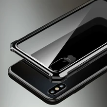 Прозрачная стеклянная крышка для iphone XR 7 plus XS Max Алюминиевый металлический Броня бампер чехол для iphone X XS Max чехол для iphone 8 plus