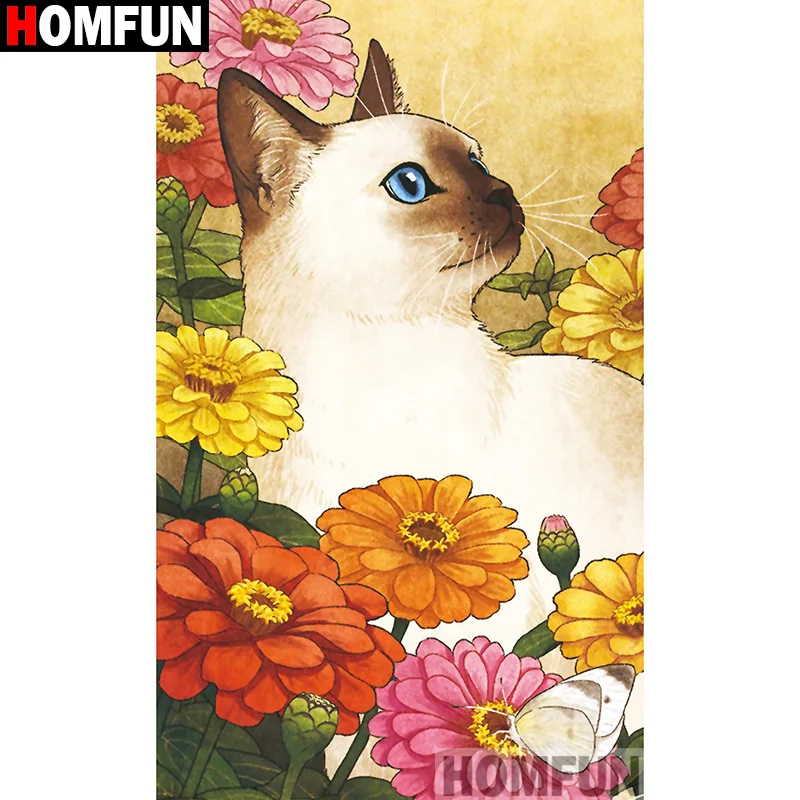 

HOMFUN Full Square/Round Drill 5D DIY Diamond Painting "Cat flower" Embroidery Cross Stitch 3D Home Decor Gift A17507