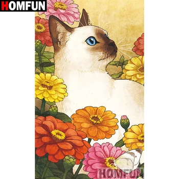 

HOMFUN Full Square/Round Drill 5D DIY Diamond Painting "Cat flower" Embroidery Cross Stitch 3D Home Decor Gift A17507