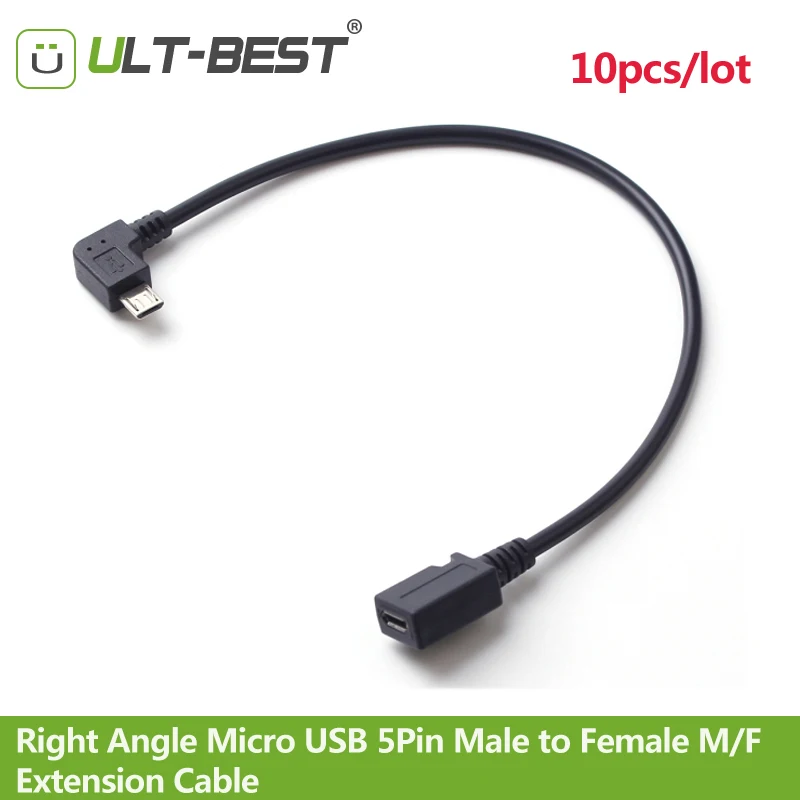 ULT Лучшие 10 шт./лот 90 градусов под прямым углом Micro USB 5Pin мужчин и женщин M/F УДЛИНИТЕЛЬ синхронизация данных удлинитель Кабо шнура 28 см