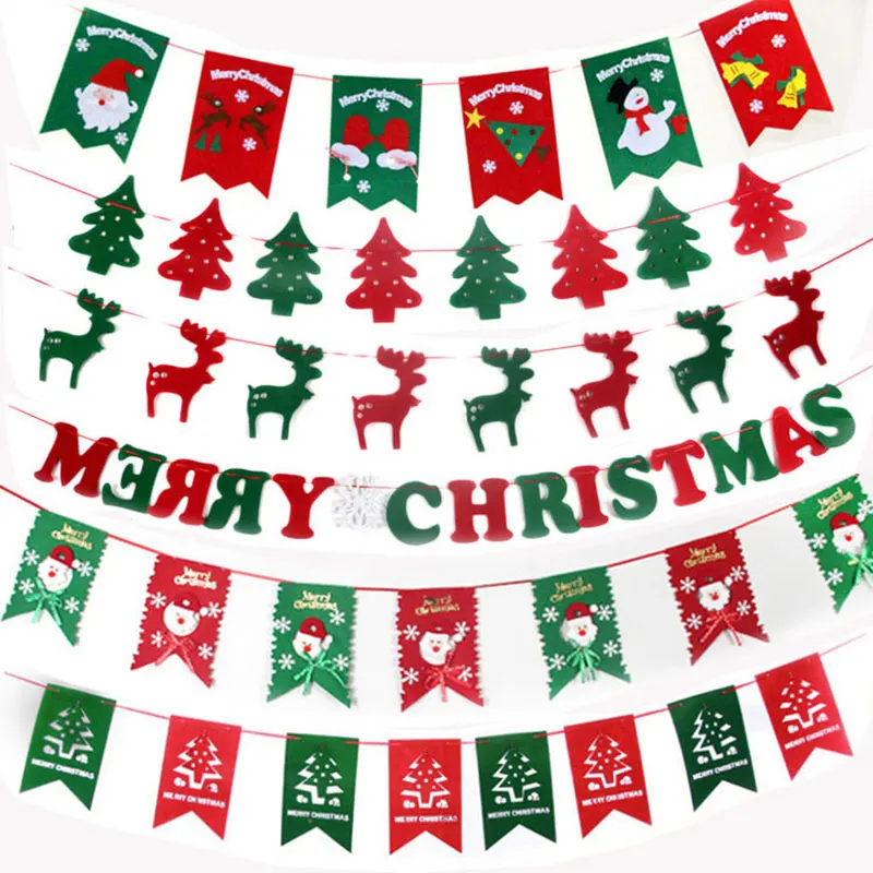 

8PCS/Pack DIY 2M Christmas Decoration Flags Xmas Tree/Deer/Pennant Bunting Paperboard Pennant Flags Banners Decorations For Home