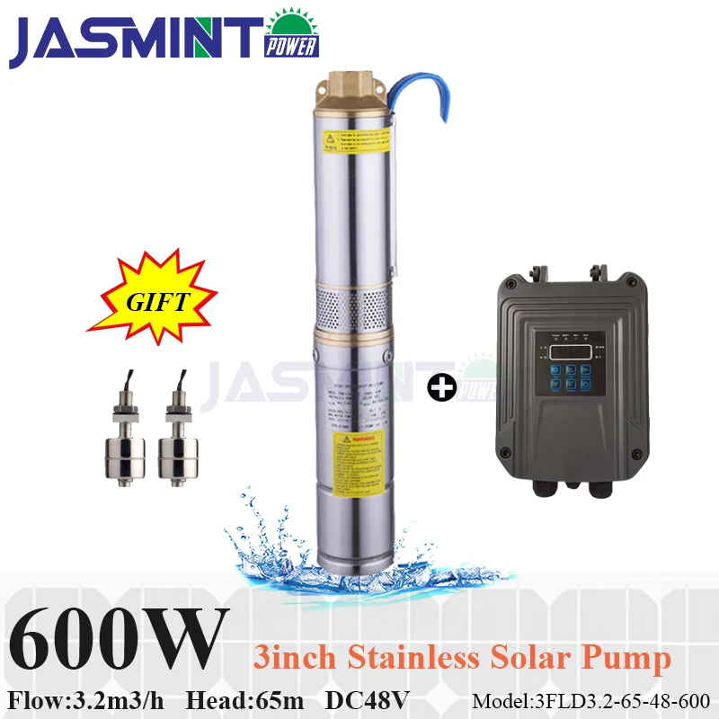 

3inch 600W DC48V submersible solar water pump Flow 3.2m3/h, head 65m with MPPT pump controller water pump solar power