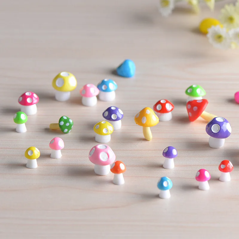 

20pcs/lot Multicolor Cute Mushrooms Resin Mini Craft Figurine Plant Pot Garden Ornament Miniature Fairy Garden Home Decor DIY
