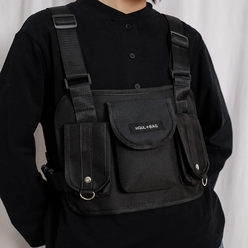 Bolsa de Cintura Bolsa de Peito Tático para Homens Pacote de Cintura Equipamento de Peito Bolsa de Ombro Tático Mulheres Preto Colete Kanye Streetwear Bolsas Moda Masculina