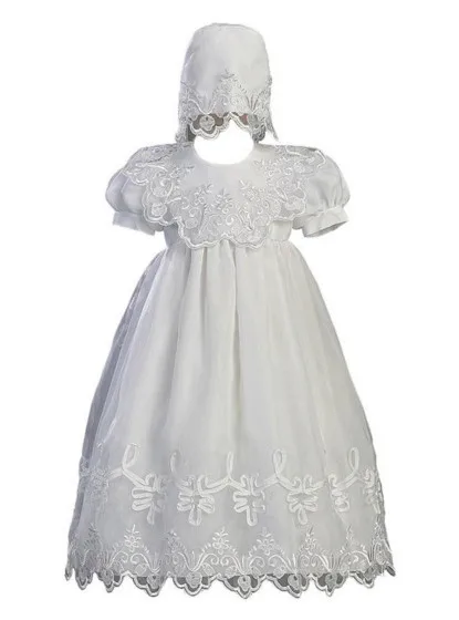 

2016 New Baby Infant White Ivory Christening Dress Baptism Gown Baby Girl Boy Lace Satin WITH BONNET 0-24month