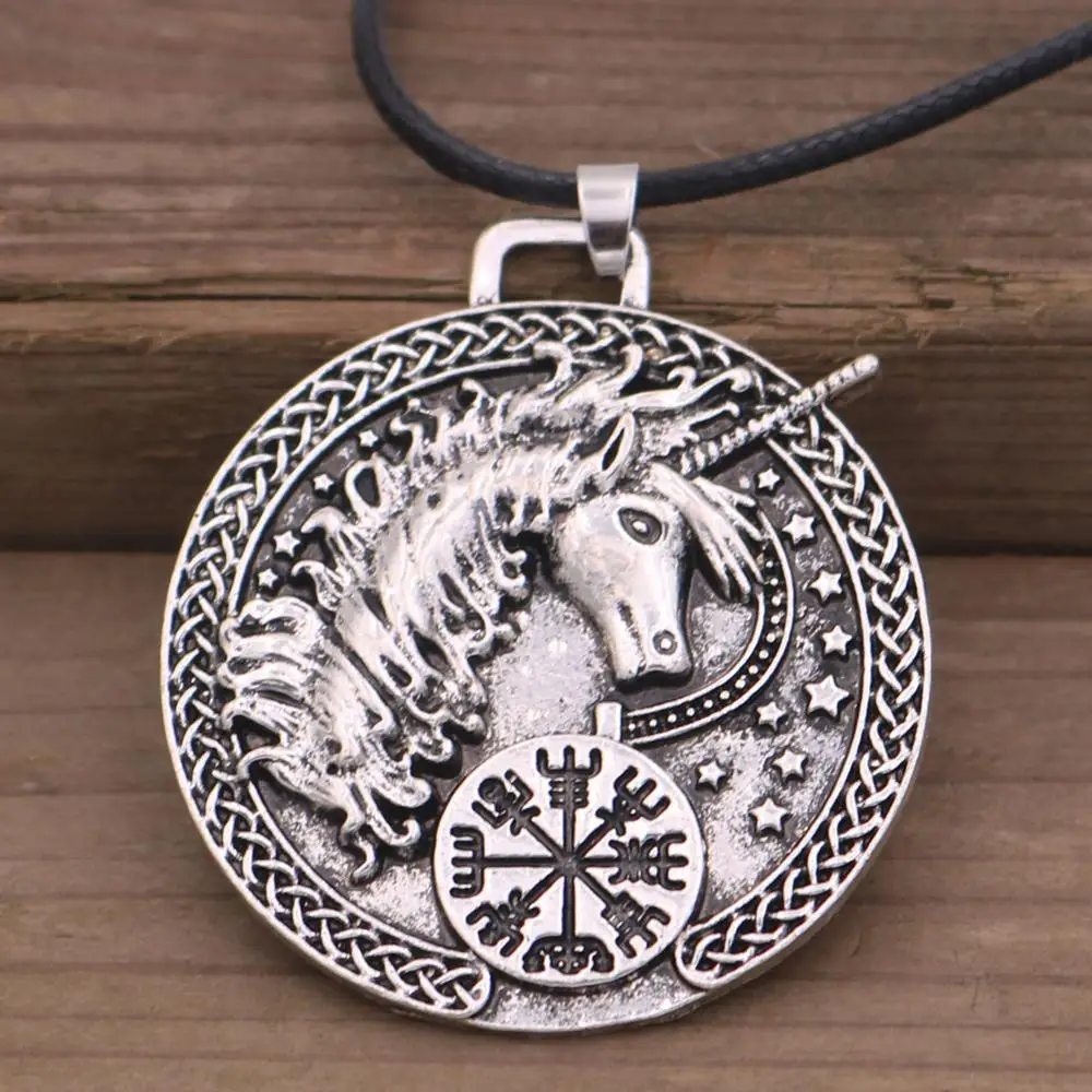 Единорог Vegvisir компас символ Norse Подвески Викинг ожерелья животное амулет