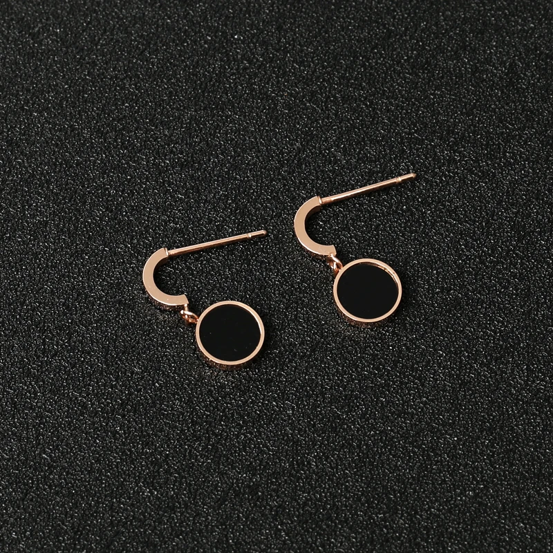 YUN RUO 2021 New Arrival Fashion Black Round Stud Earring Chic Rose Gold Color Woman Gift Titanium Steel Fine Jewelry Never Fade | Украшения