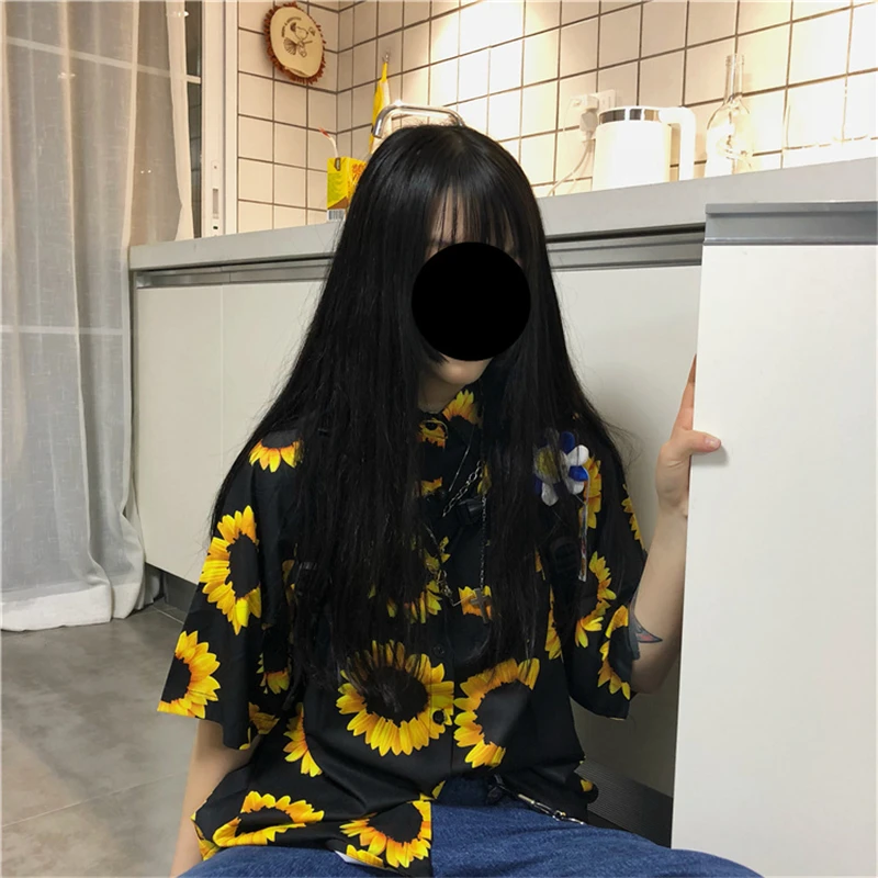 Корейская мода уличный стиль винтажная рубашка женская одежда Harajuku Kpop принт с