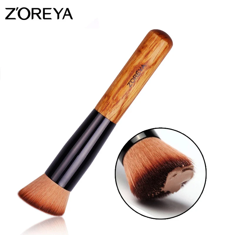 ZOREYA Кабуки скошенная кисть основа Румяна кисти для макияжа деревянная ручка Высокое качество Кисть для маски - Handle Color: Z27 Foundation Brush