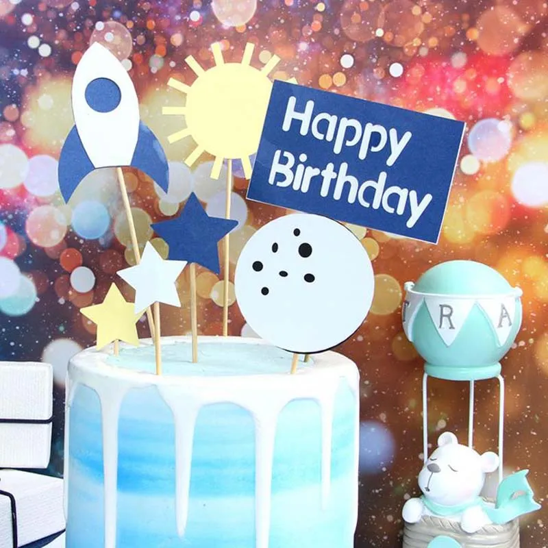 

7Pack/Pack Creative Star Rocket Space Planet Universe Collection Cake Topper for Birthday Party Decoration Dessert Gifts