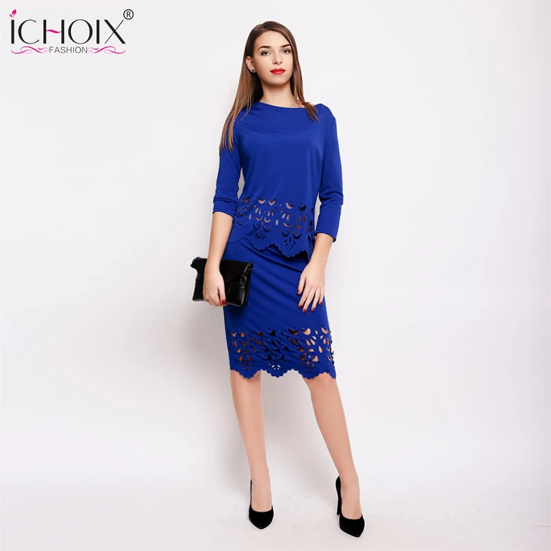

Elegant Sexy 2 piece Set Summer Autumn Women Dresses Big Size New 2019 Plus Size Women 3XL Dress Hollow Out Casual Bodycon Dress