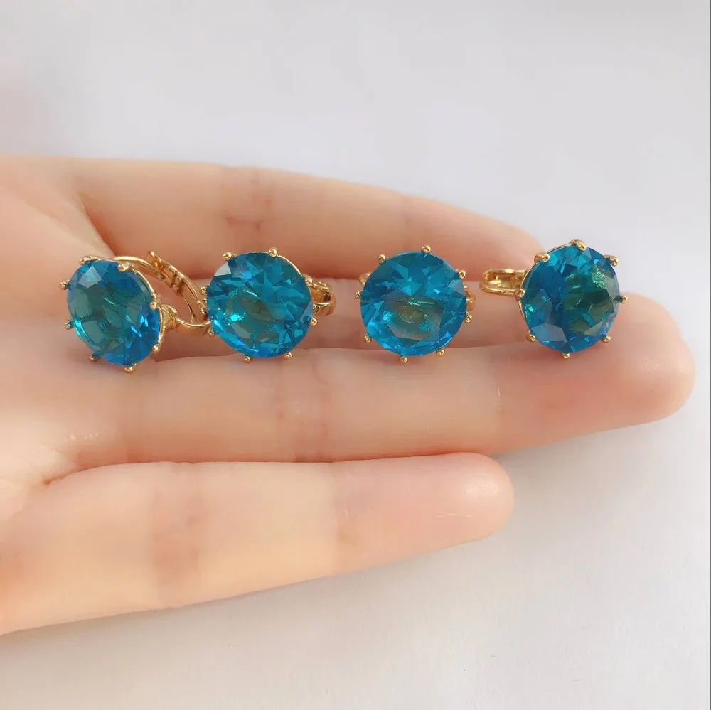 

2018 Amybaby Handmade Designer Faceted Glass Crystal Blue Color Stud Earrings Adjustable Ring Jewelry For Party