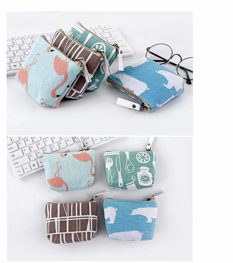Новая Корейская версия бумажника из хлопка и льна, тканевая сумка для монет с принтом, квадратная сумка для монет на молнии