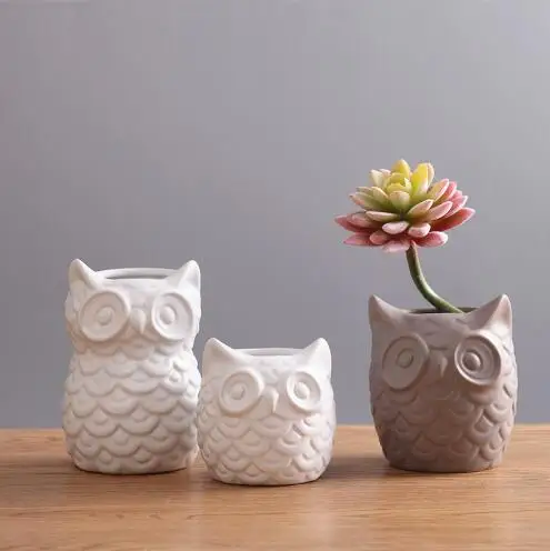 Nordic White Ceramic Owl Vase Home Decor Owl Pot Flower Vase