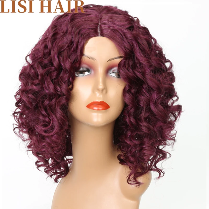 LISIHAIR Deep Purple Wigs Short Curly Wig Synthetic Wigs For Black Women