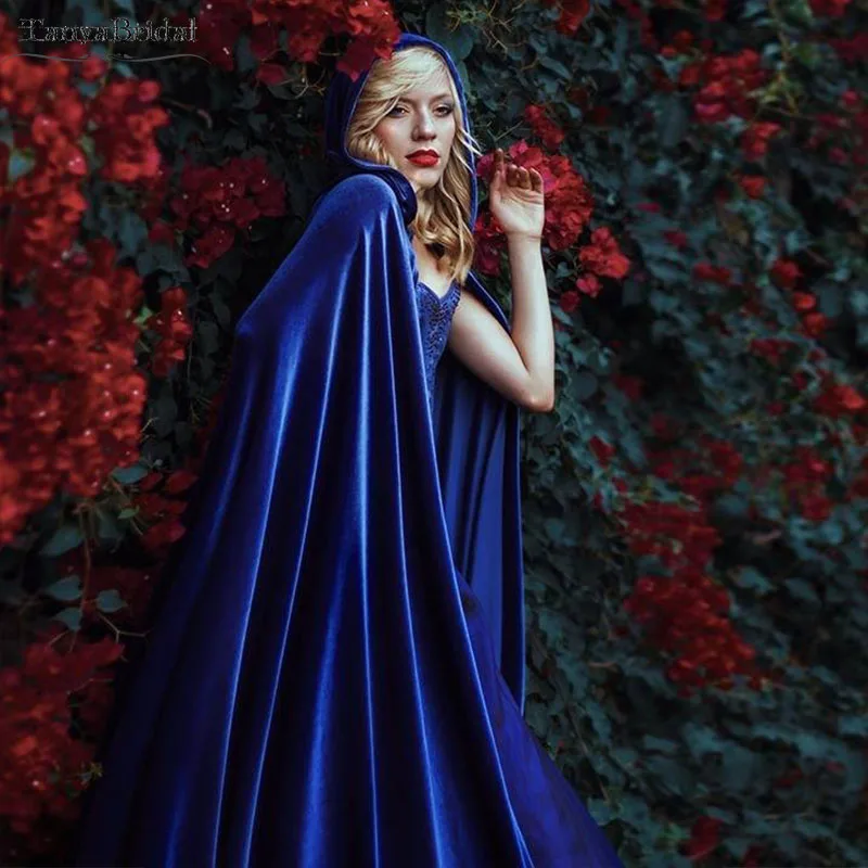 Синяя бархатная Свадебная накидка, эльфийский, Волшебник или ведьма, средневековый Сказочный плащ с капюшоном, средневековая Свадебная шаль длиной 1,8 м DJ020