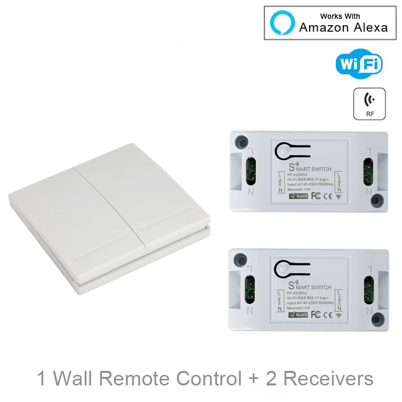 QIACHIP RF WI-FI Беспроводной 10A IOS Android 2200 W AC 90-250 V умный дом выключатель света модуль+ 86 стены Панель Беспроводной передатчик - Цвет: 1 RC and 1 Receiver