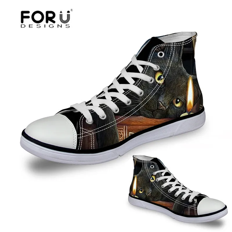

FORUDESIGNS Casual Shoes Women's Flat Vulcanize Shoes The Witching Hour Cat Printing Fashion Sneakers for Ladies Tenis Feminino