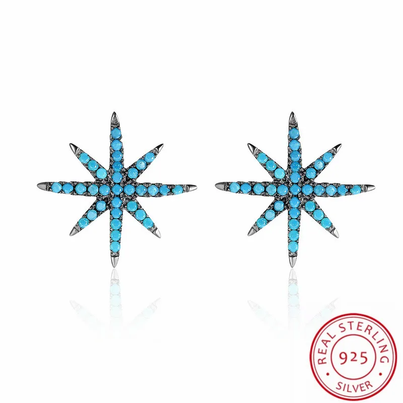 

Wedding Jewelry Women Accessories 925 Sterling Silver Stud Earrings blue Color Star Brilliant Fashion Women Wedding Earrings