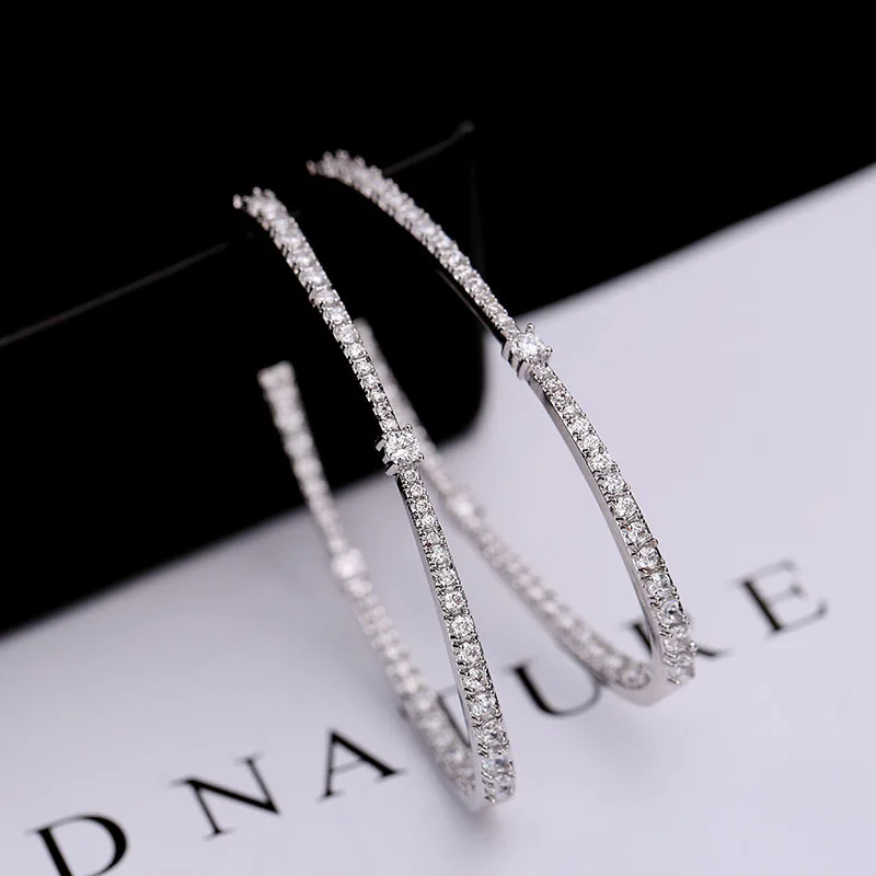 choucong Handmade Hoop earring Pave setting AAAAA zircon 925 Sterling silver Party Wedding Earrings for women jewelry