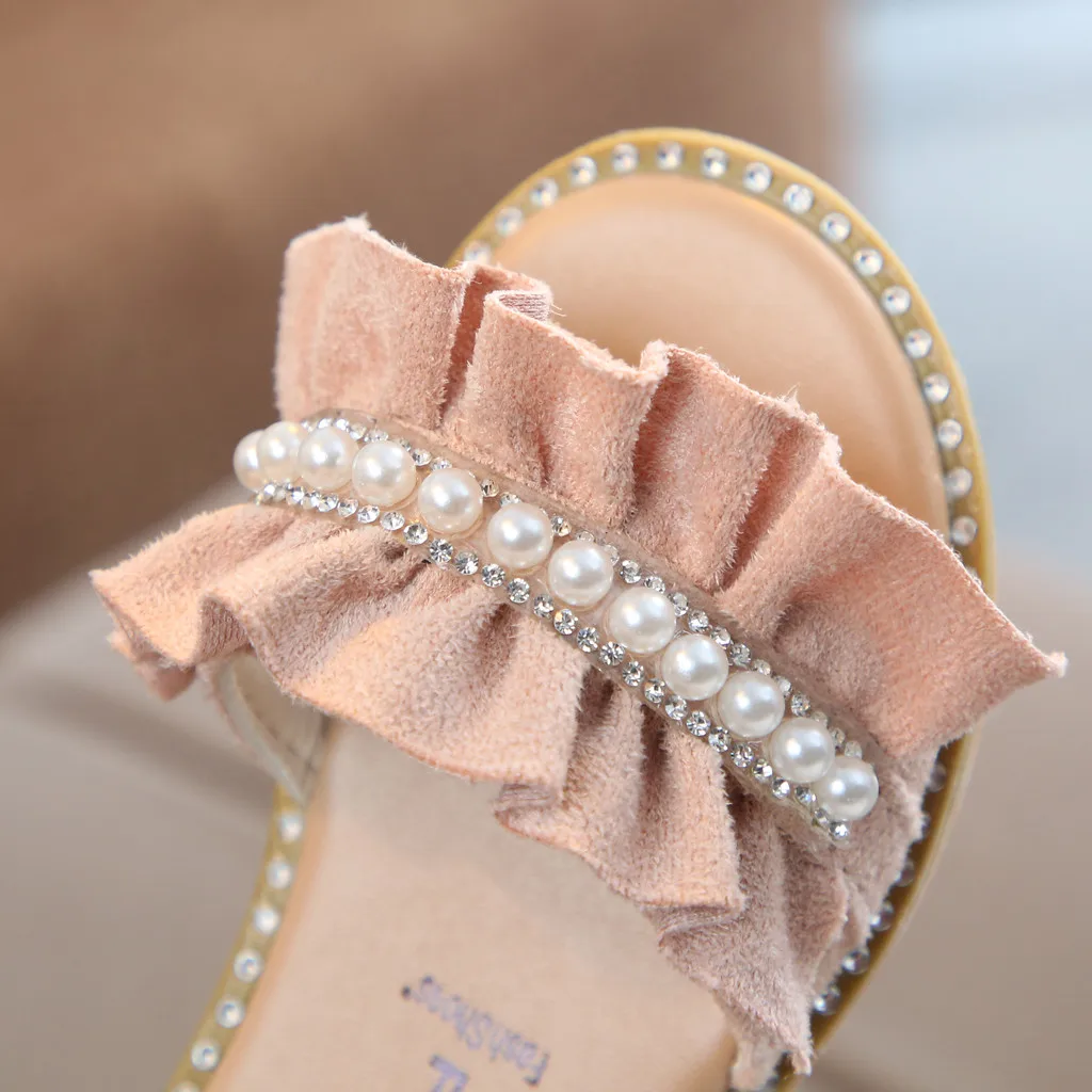 LONSANT тапочки для маленьких девочек; летняя детская обувь принцессы с жемчужинами, кристаллами и оборками; милые модные уличные тапочки для девочек