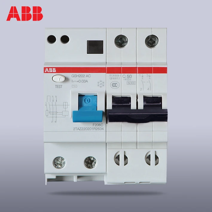 ABB Электрическая защита от ударов для воздуха выключатель биполярный двойной 2P50A защита от утечки GSH202-C50