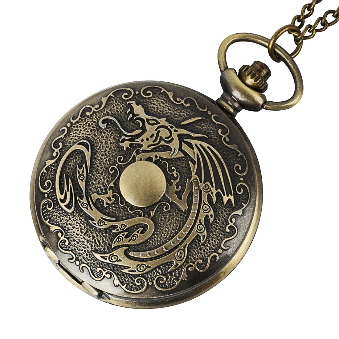 

Vintage Bronze Dragon Quartz Pocket Watch Pendant Chain Necklace For Women