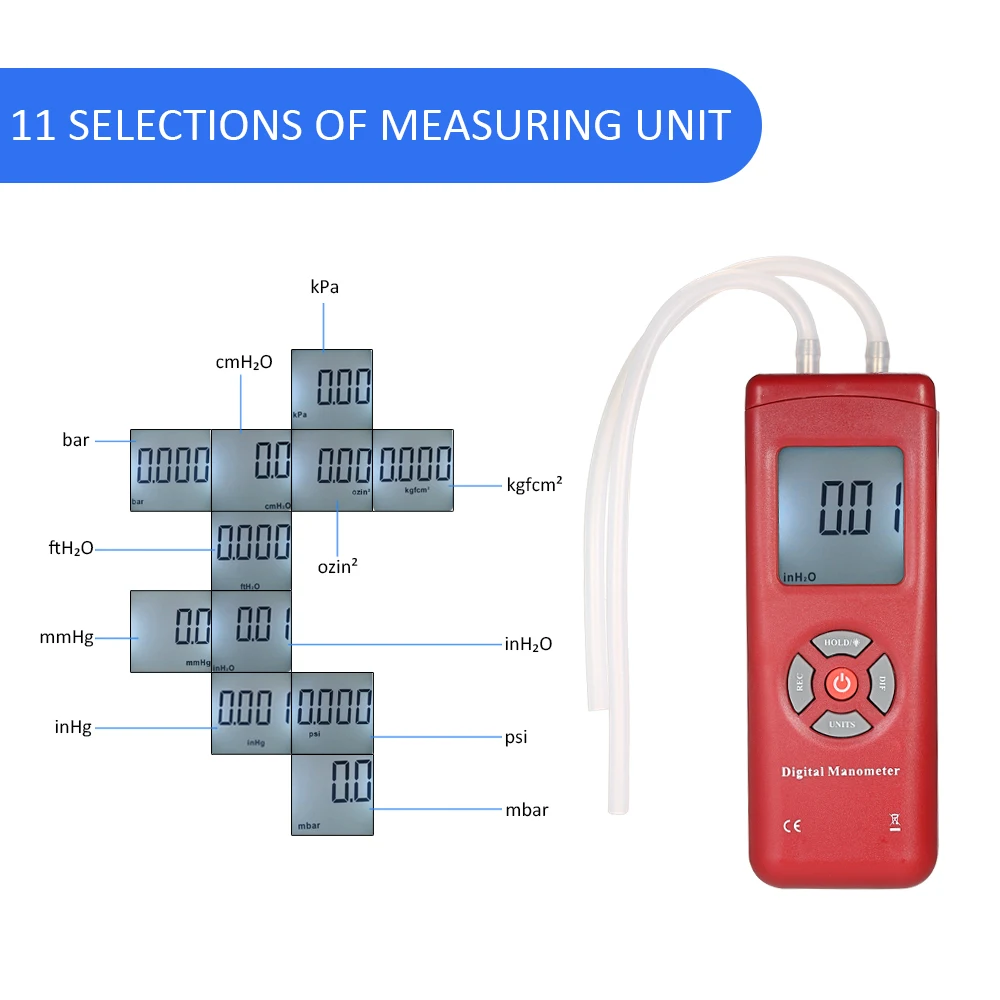 Ручной цифровой манометр с двумя портами Профессиональный манометр Дифференциальный тестер давления воздуха измерительные приборы