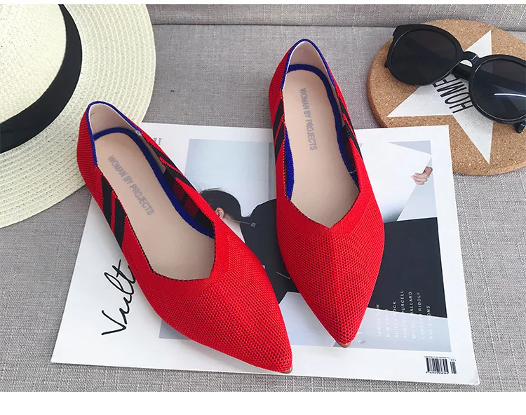 Women Flats Stretch Knitted Mixed Color Moccasins Breathable Cozy Work Shoes Brief Fashion Ladies Flats Light Driving Loafers - Цвет: 7