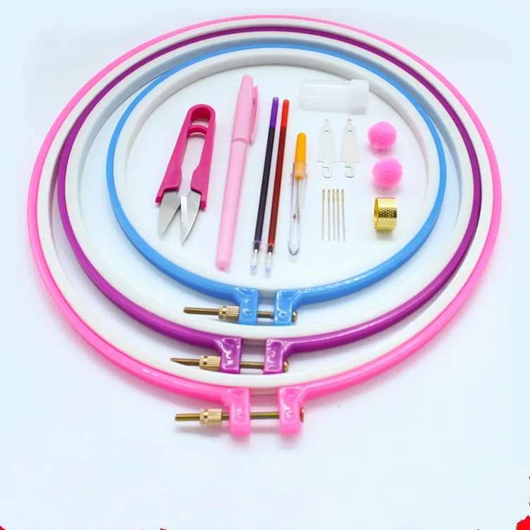 Plastic Cross Stitch Machine Adjustable Embroidery Hoop Ring Sewing Size 27cm 24cm 20cmin