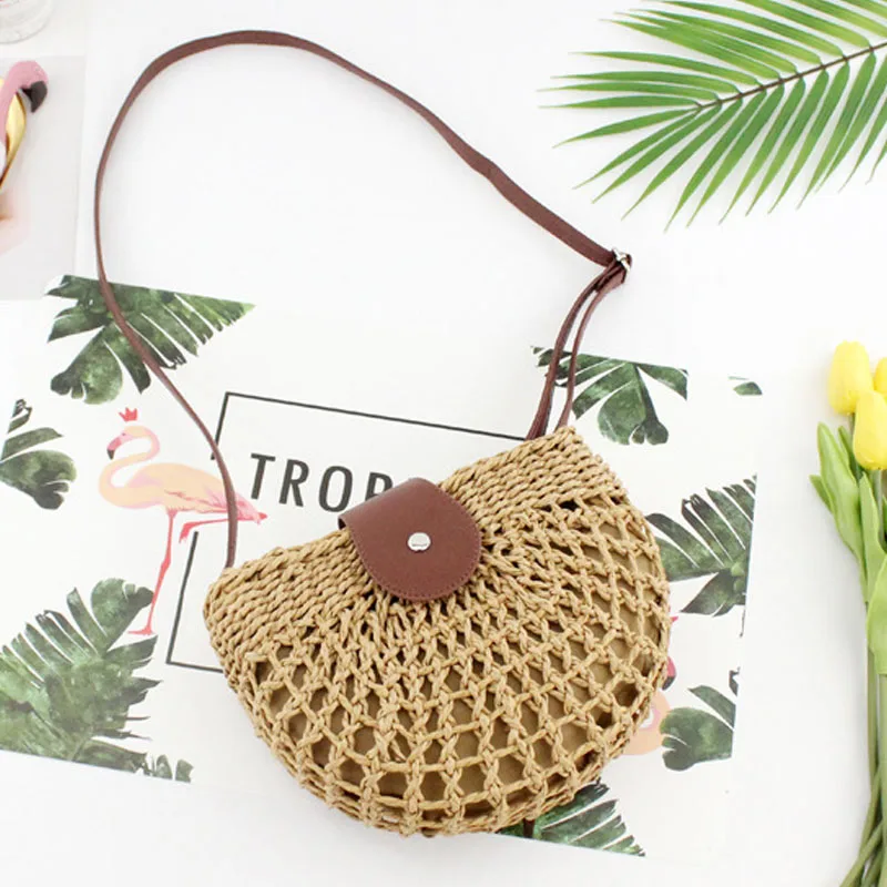 جديد الجوف جولة خندق القش حقيبة المرأة جلدية الكتف حزام حقيبة ساع السيدات Crossbody حقيبة الصيف بولسا الأنثوية