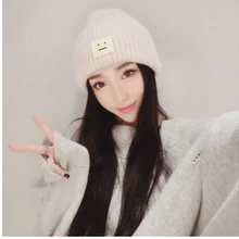 Осенне-зимняя вязаная шерстяная шапка со смайликом, женская и Мужская однотонная теплая Классическая Шапка для отдыха, теплые удобные шапки