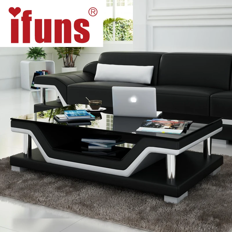Ifuns eenvoudige moderne mode glazen salontafel lederen