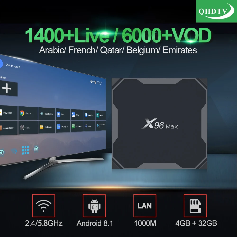 

X96 MAX Tv Box Android 8.1 S905X2 With QHDTV Account Iptv Subscription French Arabic Morocco Belgium Netherlands 4GB 32GB USB3.0