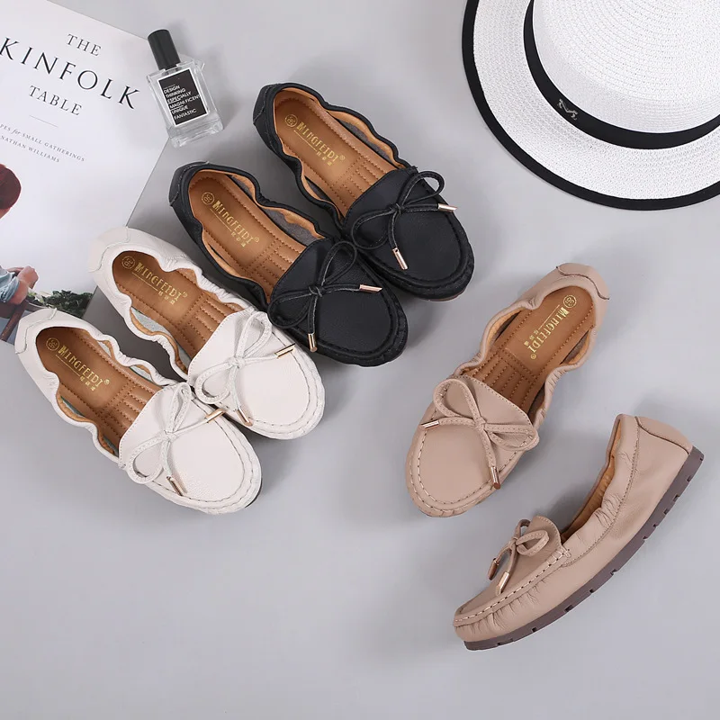 

2019 summer new style simple and simple solid color flat shoes women soft and comfortable wild bow decorative casual shoes