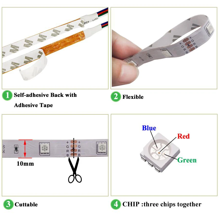 Светодиодные ленты света RGB SMD 5050 2835 Светодиодный лента 5 M Водонепроницаемый светодиодный гибкая диода освещения ленты контроллер DC 12 V