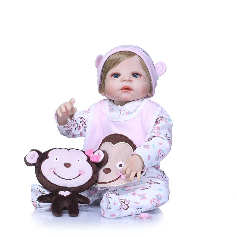 npk dolls 2" 55 см полный Силиконовый reborn baby куклы игрушки подарки светлые волосы парик Bebes reborn com corpo de silicone menina