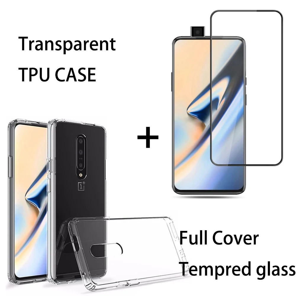 

For OnePlus 7 Pro 0.3MM 3D 9H Black Tempered Glass Screen Protector Transparent Silicone TPU Back Cover Case For OnePlus 7