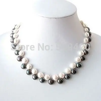 

W&O658 White& black freshwater Pearl Necklace 18" (C0309)