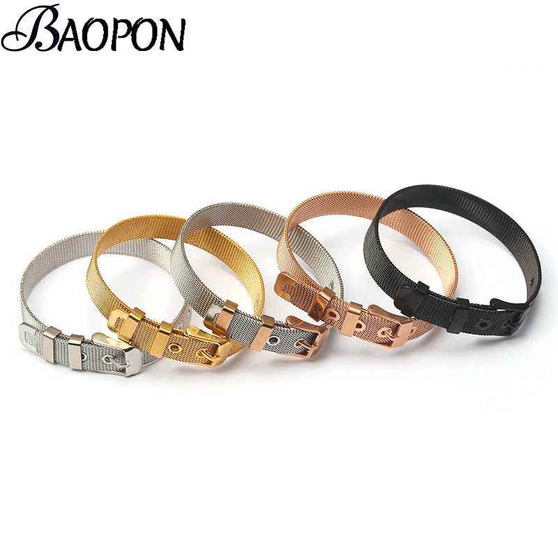 

Keeper Jewelry Women Statement Stainless Steel Mesh Keeper Brand Bracelets With Slide Charms Bracelets Silver Rose Gold Black