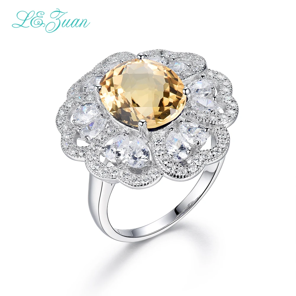 I&zuan 4.65ct Natural Citrine Gemstone Ring 100% 925 Sterling Silver Jewelry Luxury Rings For Women Cluster Flower R0067-W05