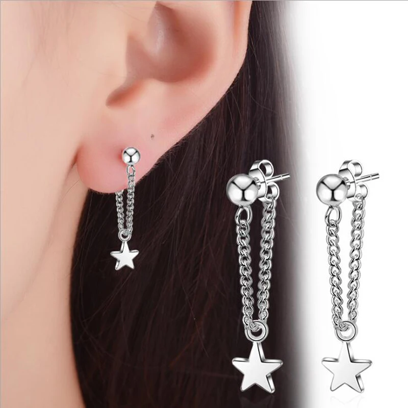 

KOFSAC New Fashion Sterling Silver 925 Stud Earrings For Women Charming Star Long Chain Earring Jewelry Valentine's Day Gift 356