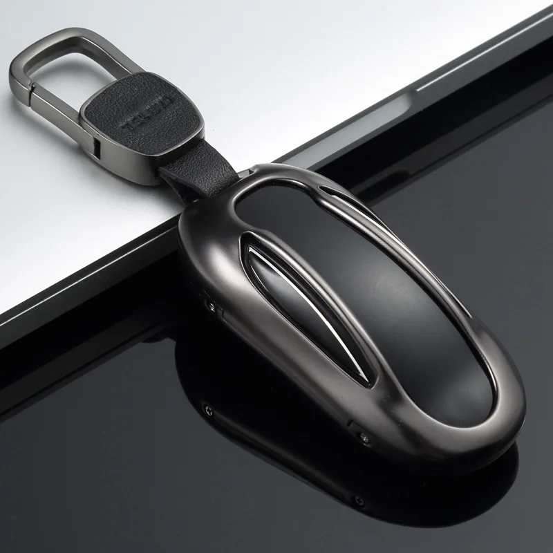 1 шт. чехол для ключей автомобиля с ремнем Алюминиевый сплав ключ оболочка Сумка для хранения протектор роскошный стиль для Tesla модель S модель X - Название цвета: gray for model X
