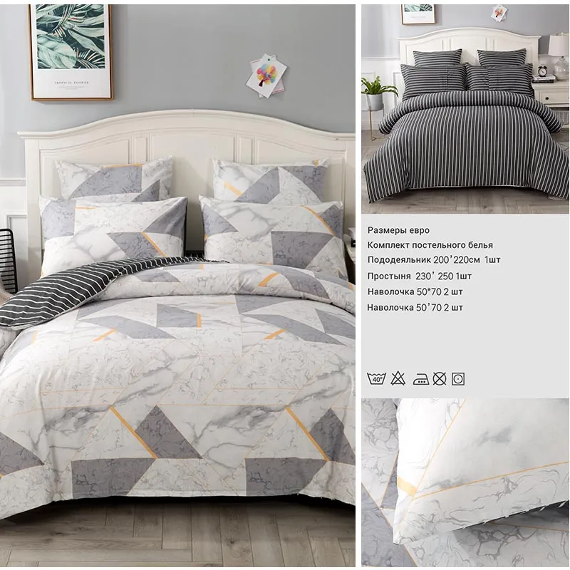  4/7pcs quilt cover sheet pillow comforter bedding set cotton euro pastel double side solid and flow
