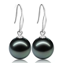ASHIQI vintage Noble Natural Tahitian pearl earring Gold earrings for women 10 11mm Black Pearls jewelry