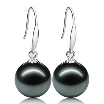 ASHIQI vintage Noble Natural Tahitian pearl earring Gold earrings for women 10 11mm Black Pearls jewelry
