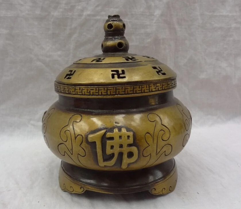 

S4569 Chinese Bronze Buddhist Collect Dynasty Fo Zi Statue Incense Burner Censer D0317