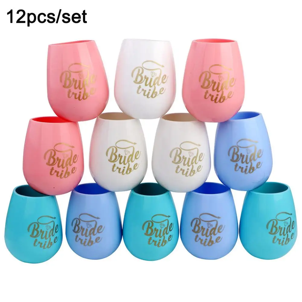 Silicone Cups 12pcs OurWarm Невеста девичник вечерние платье подружки невесты подарок надпись «Bride Tribe» вечерние сумка девичник вечерние пользу игровые подпорки весело свадебный душ - Цвет: Silicone Cups 12pcs