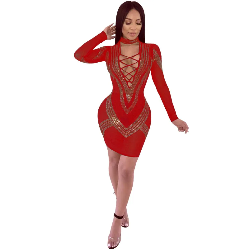 

Joiekuno Modis Solid Fashion Mini Summer Dress Women bodycon Vestidos de fiesta Diamonds Bandage Party Ladies Vestido ME2592